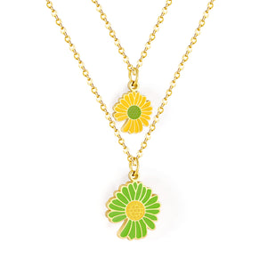 11x12mm+14x15mm Chrysanthemum Yellow & Mixed Color Pendant Double Necklace 45+5cm