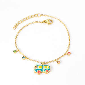 Mixed Color Bus Accessories with Mixed Diamonds Bracelet 17+3cm Golden