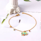 Mixed Color Bus Accessories with Mixed Diamonds Bracelet 17+3cm Golden