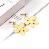 6mm Halved Steel Bead 35mm Glossy & Brushed Five Piece Flower Earrings