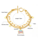 Mixed Color Taxi Accessories with Heart Double Chain Bracelet 18cm Gold