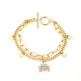 Mixed Color Taxi Accessories with Heart Double Chain Bracelet 18cm Gold