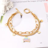 Mixed Color Taxi Accessories with Heart Double Chain Bracelet 18cm Gold