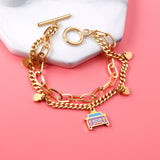 Mixed Color Taxi Accessories with Heart Double Chain Bracelet 18cm Gold