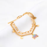 Mixed Color Taxi Accessories with Heart Double Chain Bracelet 18cm Gold