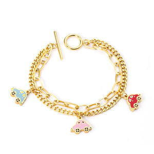 Mixed color car accessories with double chain bracelet 18cm golden