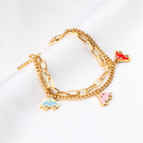 Mixed color car accessories with double chain bracelet 18cm golden