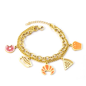 Mixed color mixed accessories double chain bracelet 17+3cm gold