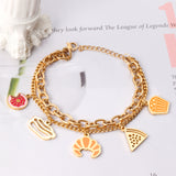 Mixed color mixed accessories double chain bracelet 17+3cm gold