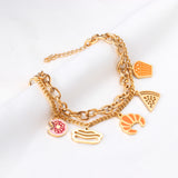 Mixed color mixed accessories double chain bracelet 17+3cm gold