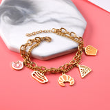 Mixed color mixed accessories double chain bracelet 17+3cm gold