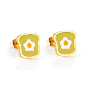 Light Green + White Ruffled Egg Cutout Stud Earrings