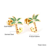 Green Coconut Tree Cutout Stud Earrings