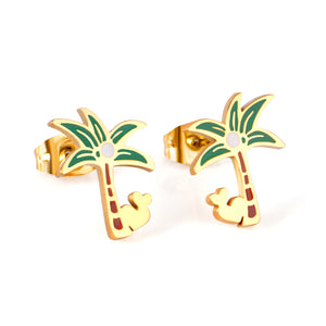 Green Coconut Tree Cutout Stud Earrings