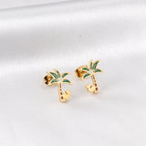 Green Coconut Tree Cutout Stud Earrings