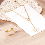 White Diamonds + Butterfly White Shells Jewelry Set Steel/Gold