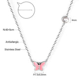 Red & Pink & Blue & Purple Butterfly Pendant with Diamond Necklace 45+5cm Steel Color