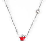 Black & Red & Pink & Blue Crown Pendant Necklace with Diamonds 45+5cm Steel Color