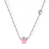 Black & Red & Pink & Blue Crown Pendant Necklace with Diamonds 45+5cm Steel Color