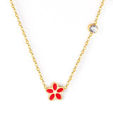 Black & Red & Pink & Blue & Purple Five Piece Flower Pendant Necklace with Diamonds 45+5cm