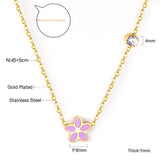 Black & Red & Pink & Blue & Purple Five Piece Flower Pendant Necklace with Diamonds 45+5cm