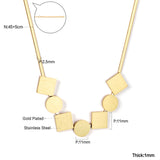 11mm square + 11mm round brushed pendant necklace 45+5cm gold color