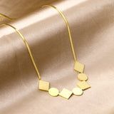 11mm square + 11mm round brushed pendant necklace 45+5cm gold color