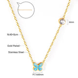 Pink & Blue Butterfly Pendant Necklace with Diamonds 45+5cm