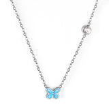 Pink & Blue Butterfly Pendant Necklace with Diamonds 45+5cm