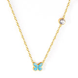 Pink & Blue Butterfly Pendant Necklace with Diamonds 45+5cm