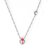 Black & Red Lock Pendant with Diamond Necklace 45+5cm