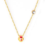 Black & Red Lock Pendant with Diamond Necklace 45+5cm