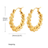 Stainless Steel C-Shape Geometric Leaf Earrings Gold Color