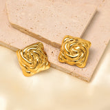 Stainless Steel 18k Gold Plated Heavy Textured Square Stud Earrings