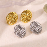 Simple fashion personalized woven texture earrings round geometric 18k gold plated stainless steel earrings