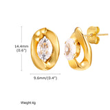 Stainless steel oval white zirconia earrings gold ladies fashion earrings