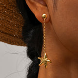 Stainless Steel Starfish Tassel Earrings 18K Gold Color