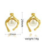 Pearls stainless steel exaggerated irregular C-shaped 18k gold-plated earrings