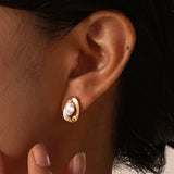 Stainless steel oval white zirconia earrings gold ladies fashion earrings