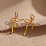 Simple personality creative earrings stainless steel 18K gold-plated irregular sweet bow earrings