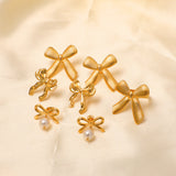 Stainless steel 18k gold vermeil bow & pearl dangle stud earrings