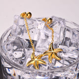 Stainless Steel Starfish Tassel Earrings 18K Gold Color