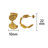 Stainless steel fresh simple personality retro C-shaped small daisy flowers female 18K gold earrings