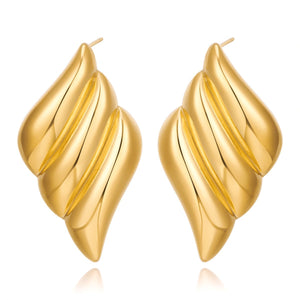 Geometric 18K Gold Stainless Steel Fashion Simple Metal Style Triple Wing Stud Earrings