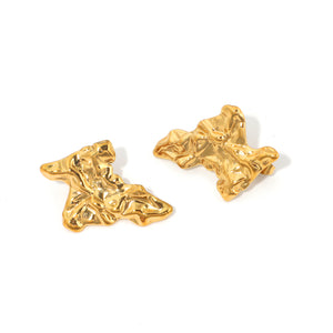 18k Gold Stainless Steel Gold-Plated Titanium Steel Pleated Irregular Texture Stud Earrings