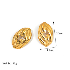 Stainless Steel 18k Gold Plated Heavy Duty Chunky Textured Stud Earrings