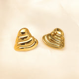 Stainless Steel 18k Gold Plated Heavy Textured Heart Stud Earrings