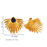 Stainless Steel 18k Gold Court Radiant Scalloped Gemstone Stud Earrings