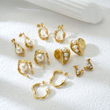 Pearls stainless steel exaggerated irregular C-shaped 18k gold-plated earrings