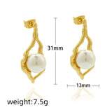 Stainless Steel Irregular 18k Gold-Plated Drop Earrings with Pearls